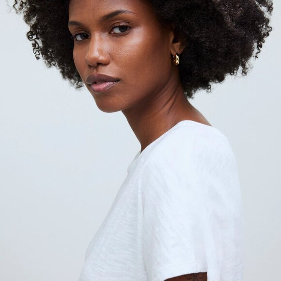 New Madewell Dolman-Sleeve Crewneck Slub Short Sleeve Eyelet White Tee NWT XS - Picture 4 of 9